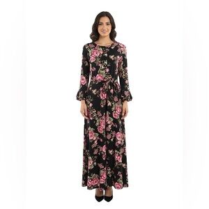 DEVORAH'S SECRET  Modest Maxi Dress Black Floral Print Plus Size